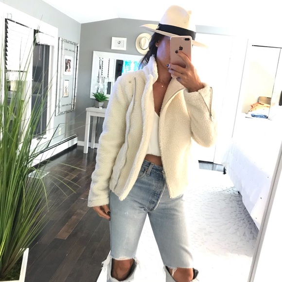 Jackets & Blazers - Off White fuzzy Moto jacket size XS